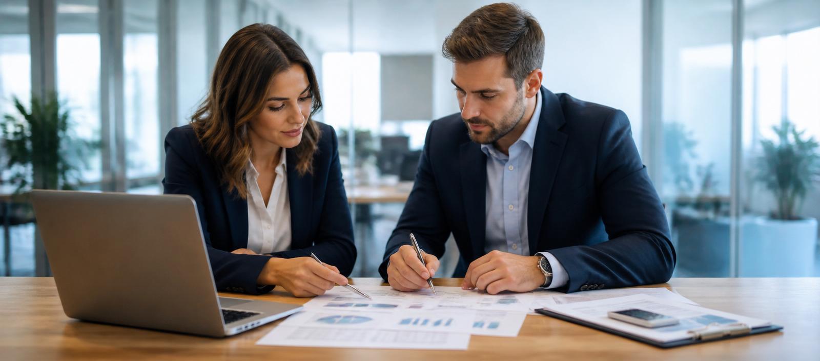 Accountants reviewing financial reports together